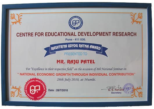 Rashtriya Udyog Ratna Award certificate