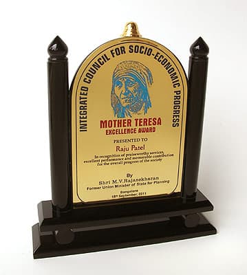 Mother Teresa Excellency Award plaque