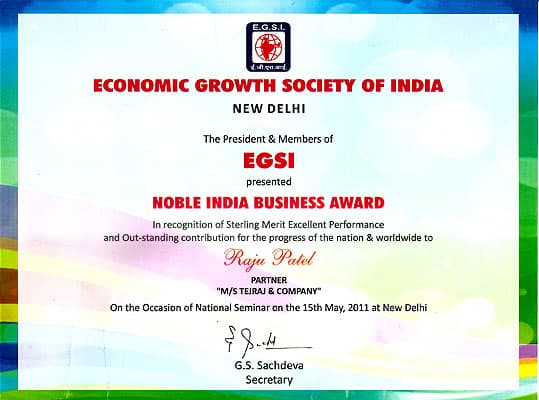 Noble Business Award certificate
